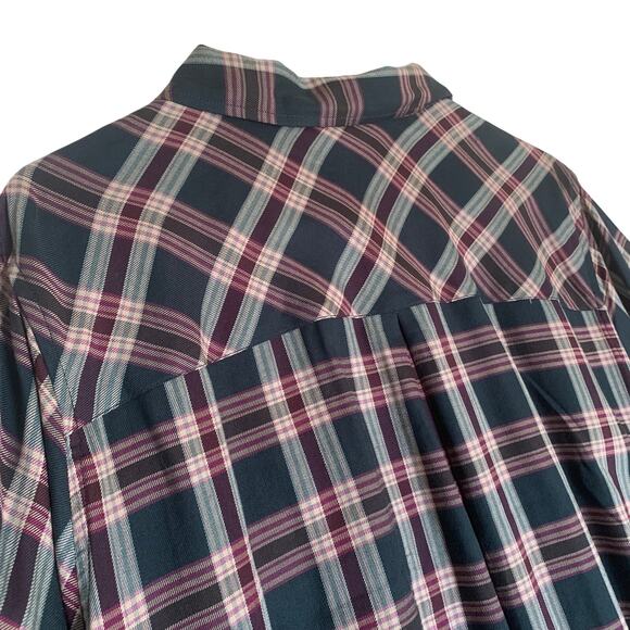 CJ Banks NWT Dark Green/Burgundy Plaid Button Up - Picture 7 of 10